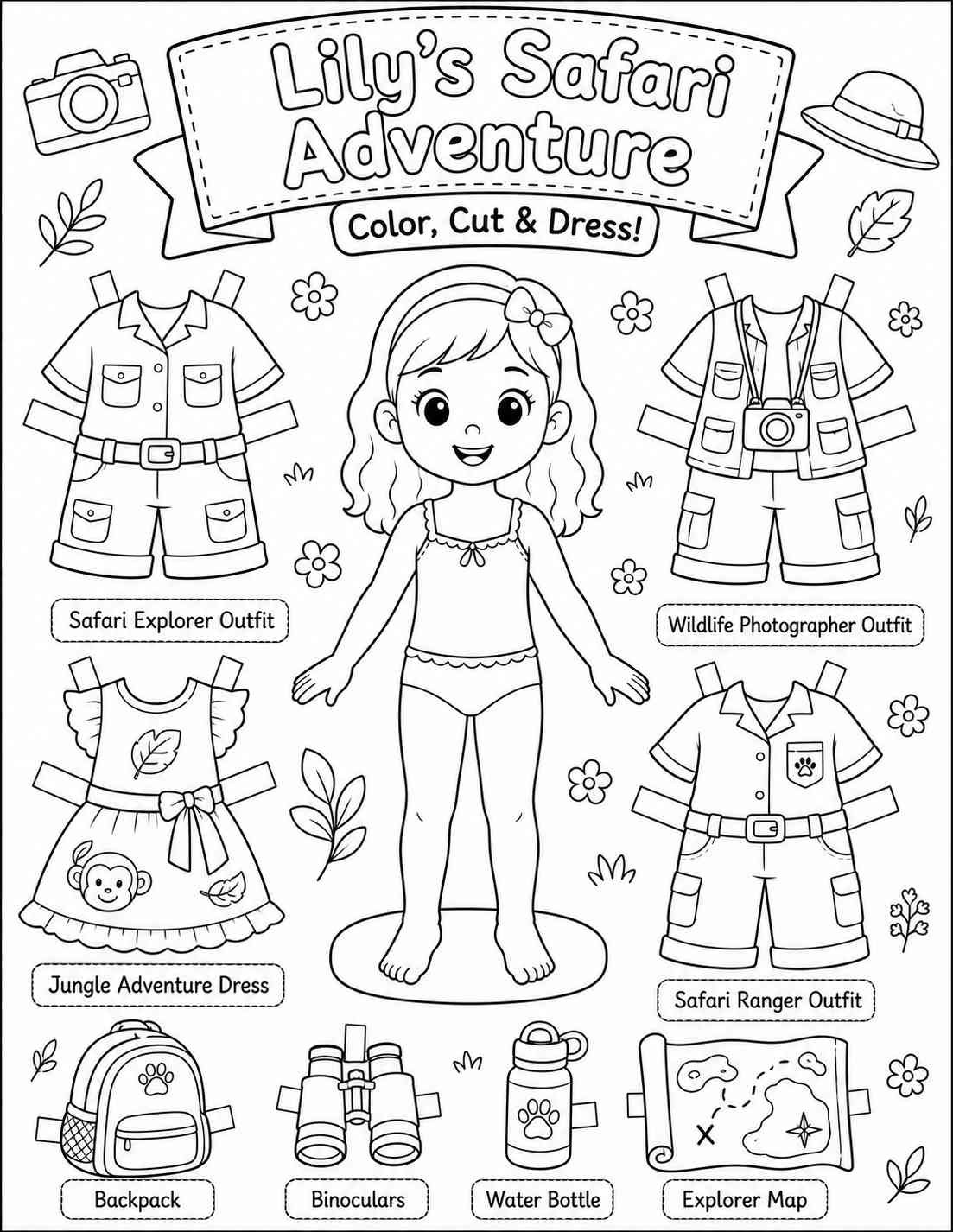 Safari Adventure Interior — Uncolored Line Art